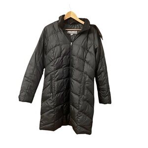 Eddie Bauer Women's Black Puffer Coat L Long Quilted Down Hooded
